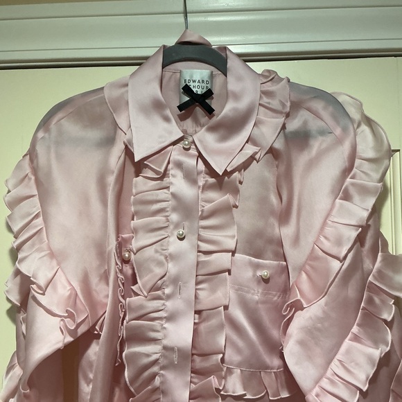 NWOT Edward Achour Pink Ruffled Blouse, Size FR 38 = M - Picture 2 of 6